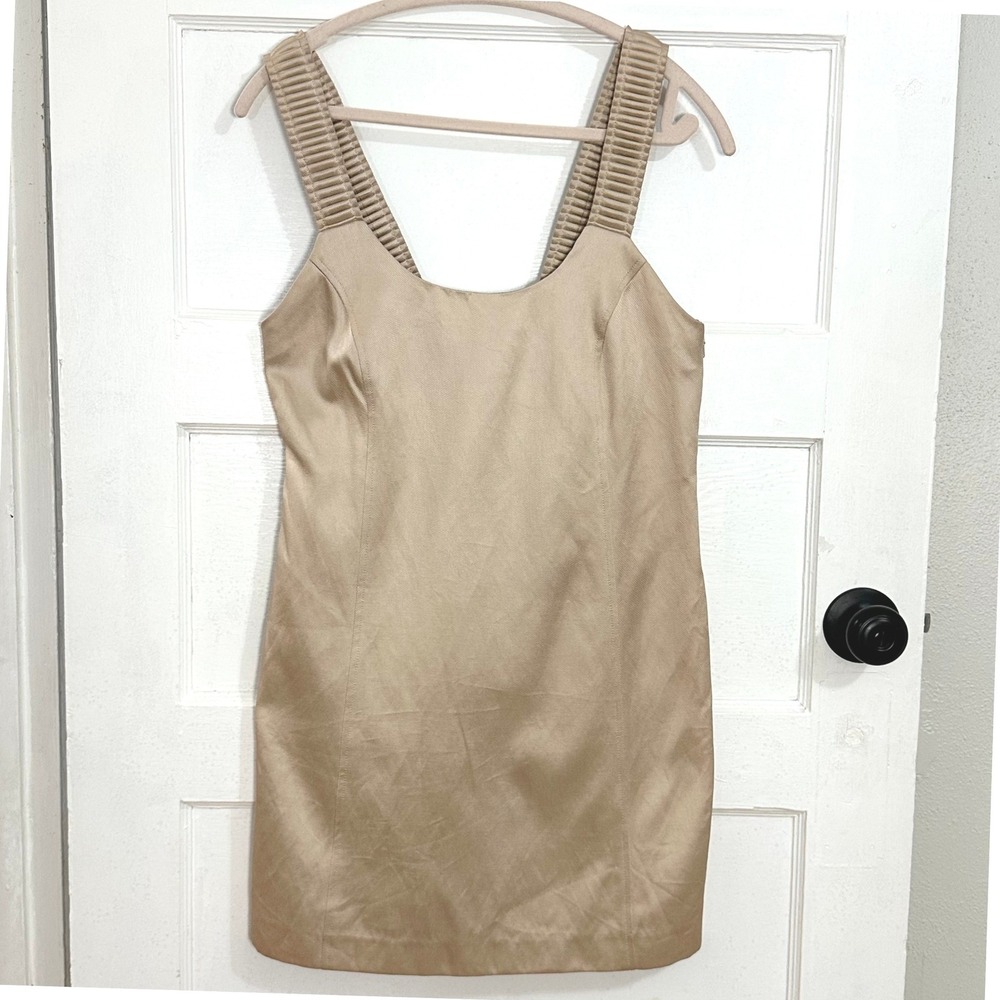 Y2K Tibi New York Gold Pleated‎ Strap Mini Dress Size 4 Minimalist Party Dress